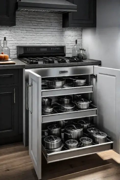 Custom designed kitchen with pull out drawers