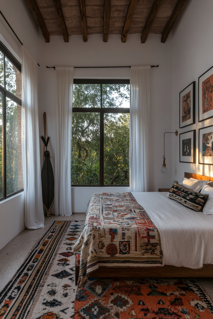 Colorful bedding in a neutral bedroom