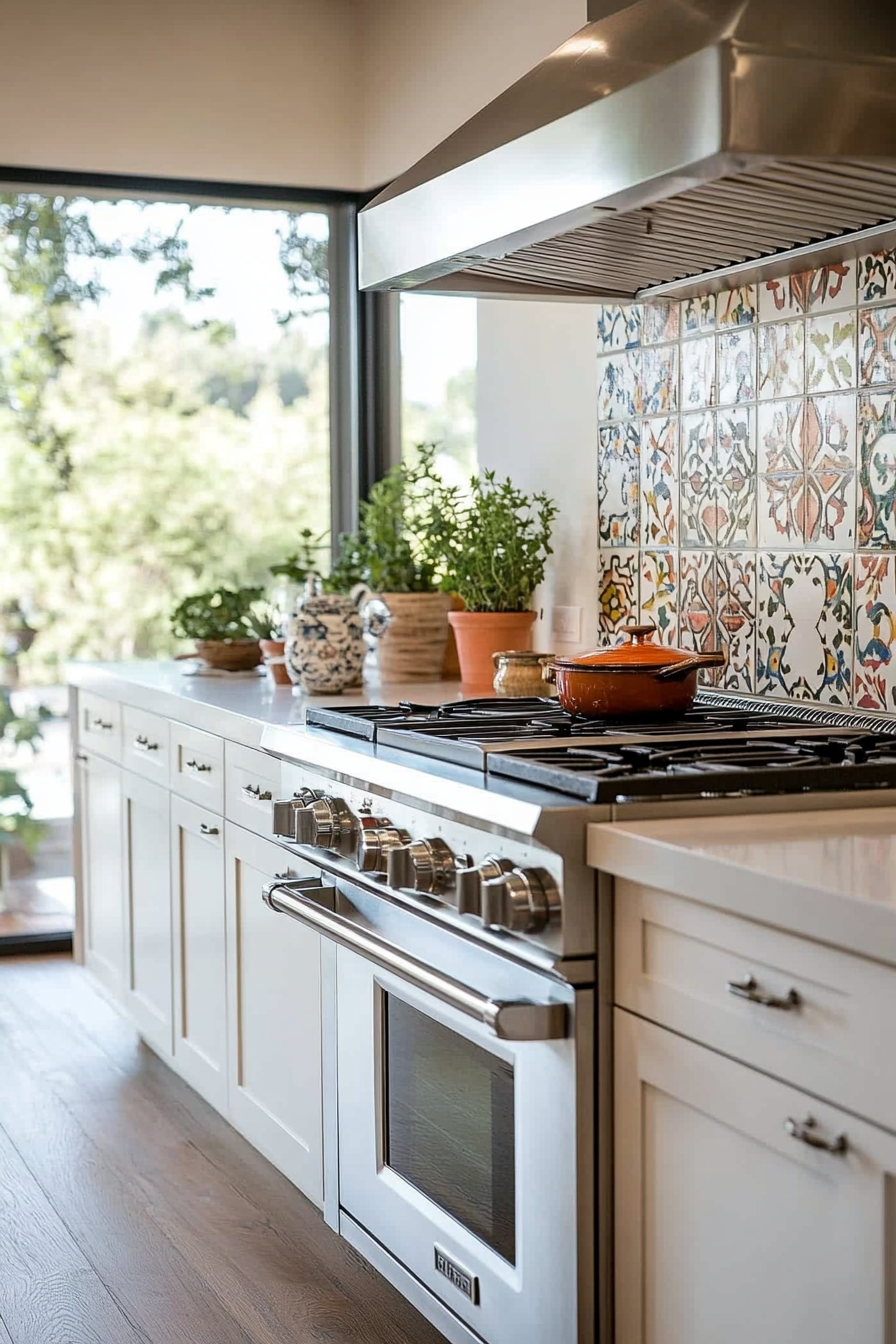 Talavera tile backsplash in a kitchen