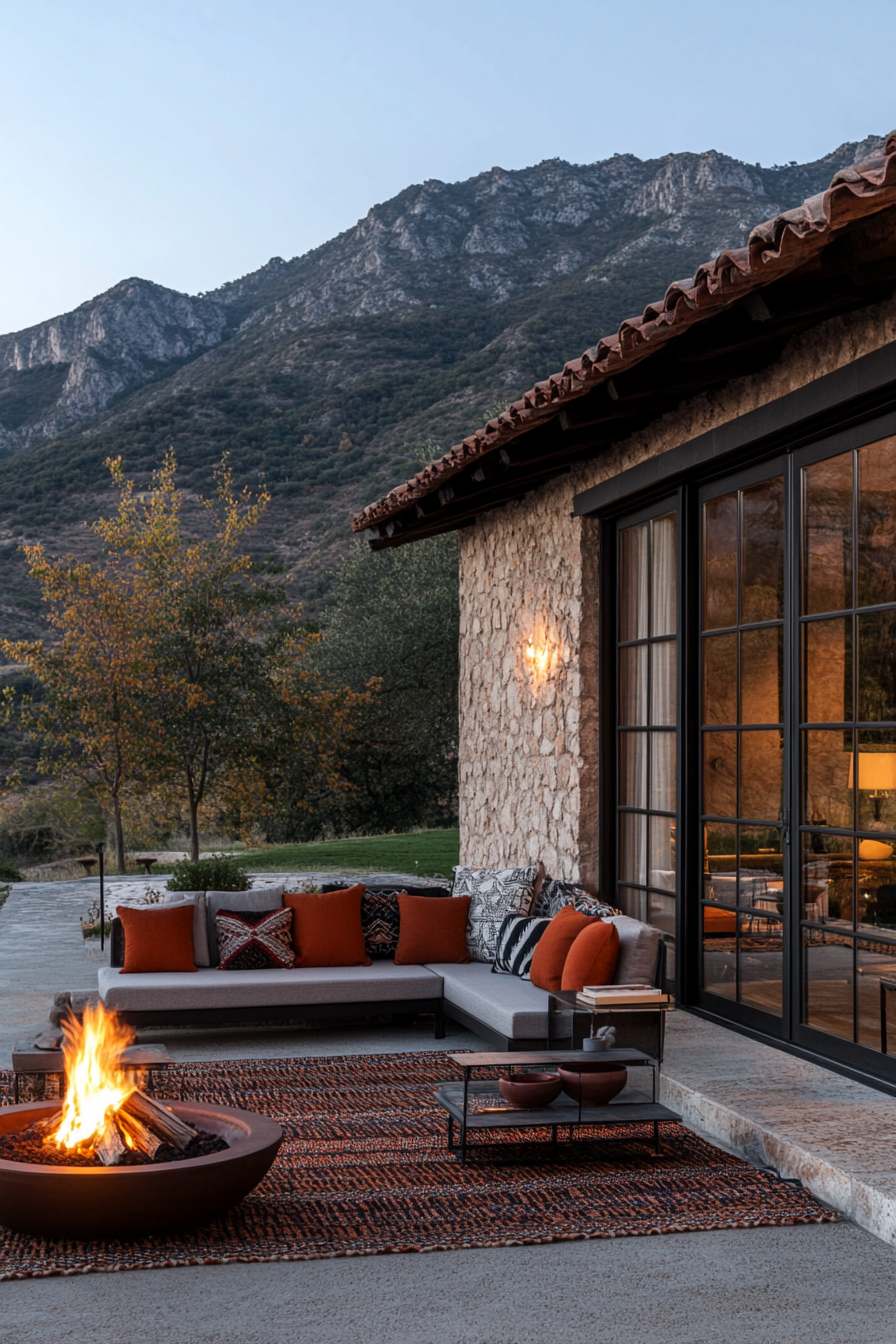 Cozy outdoor patio with colorful cushions