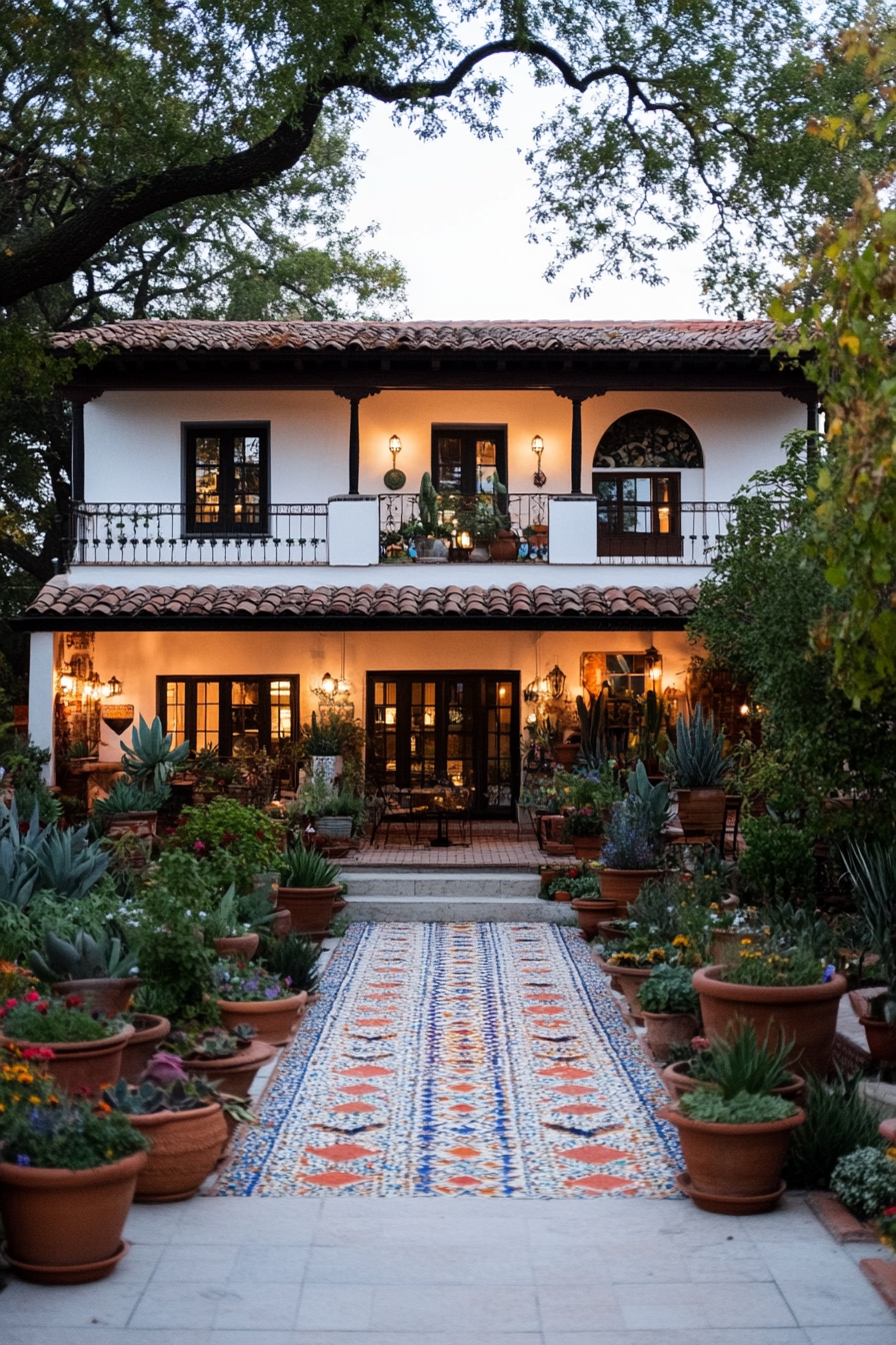 Garden with traditional ceramics and succulents