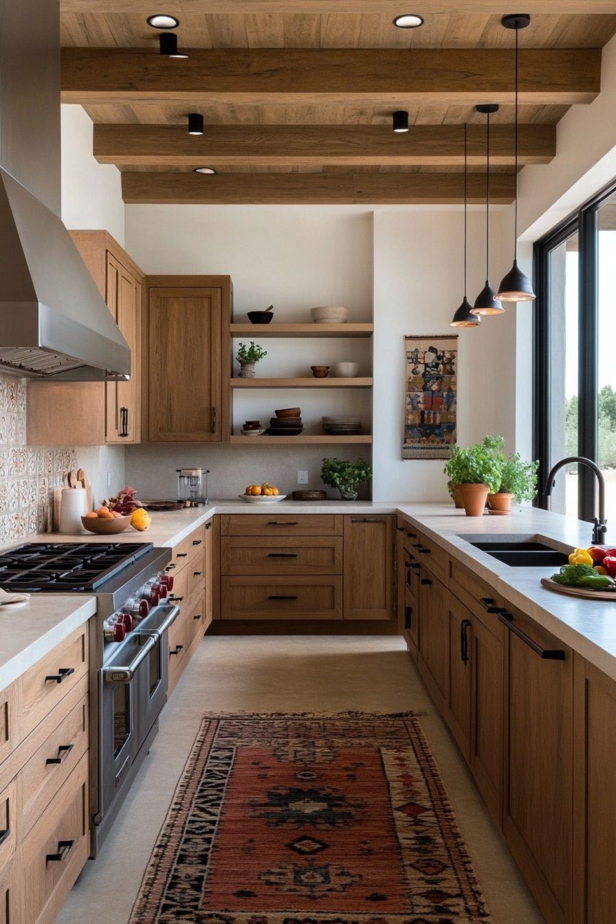 Kitchen with wooden cabinets and stone countertops