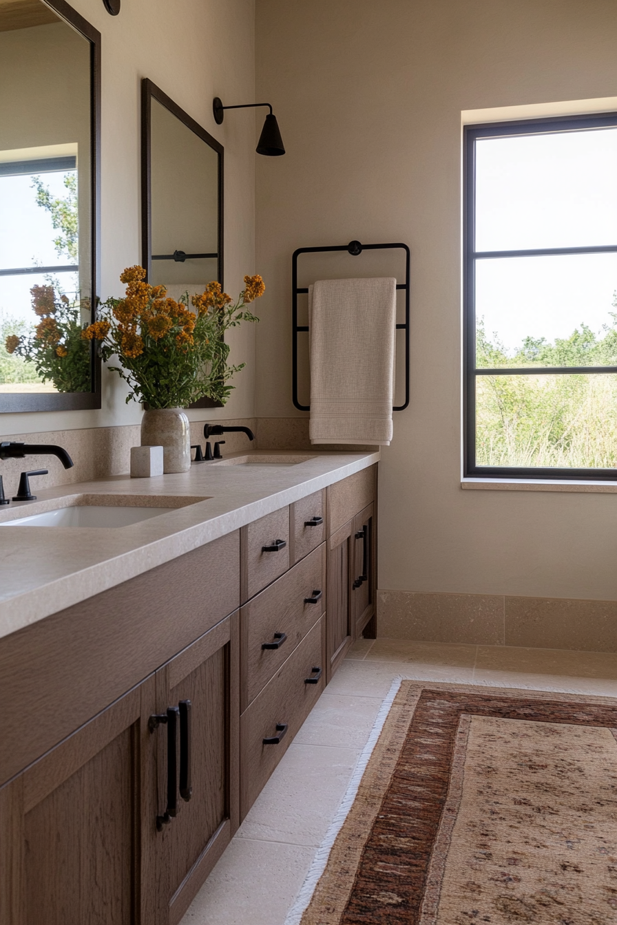 Bathroom with wrought iron mirror frame