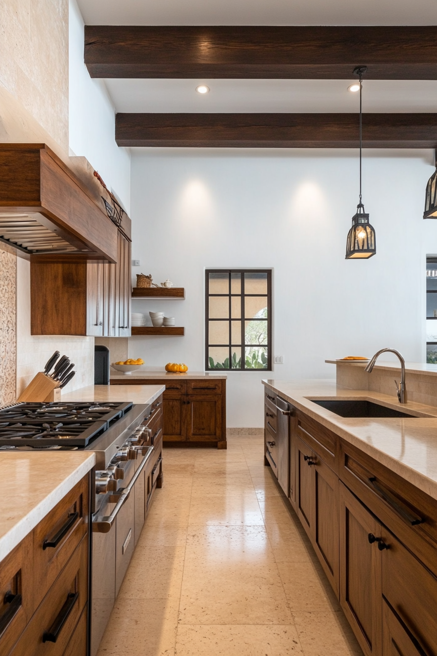 Kitchen with wrought iron cupboard handles