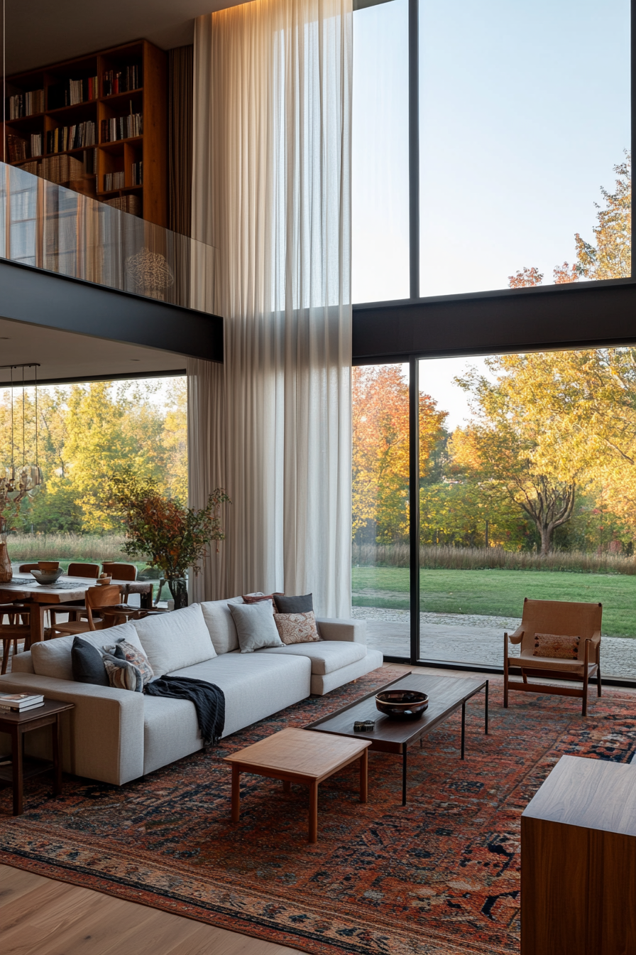 Living room with large windows that let in lots of natural light