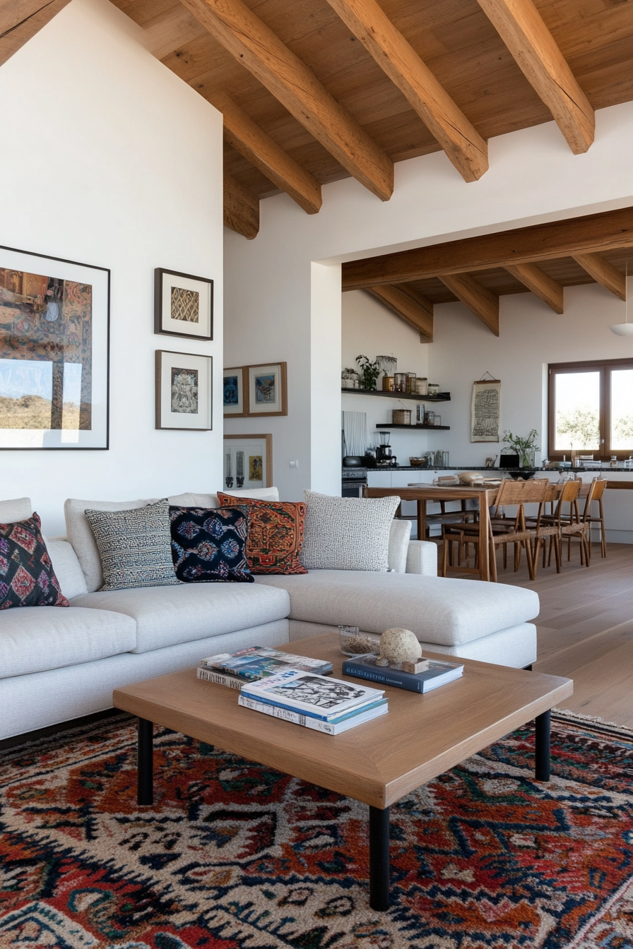 Living room with strikingly patterned cushions