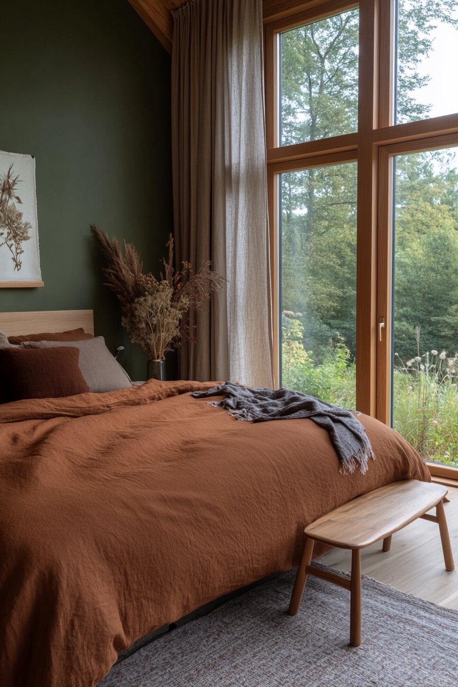 Earth tones such as soft browns, muted greens and warm grays in interior design