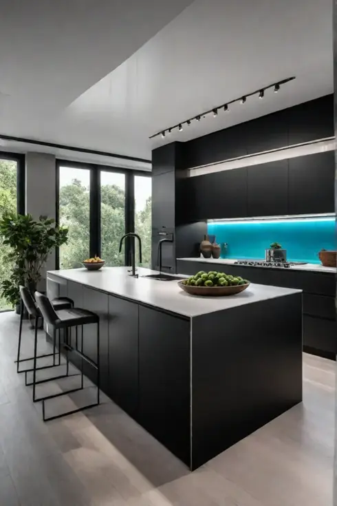 Modern kitchen with handleless cupboards