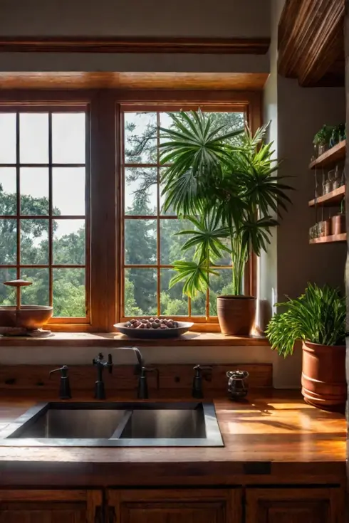 Warm wooden kitchen countertops with copper accents