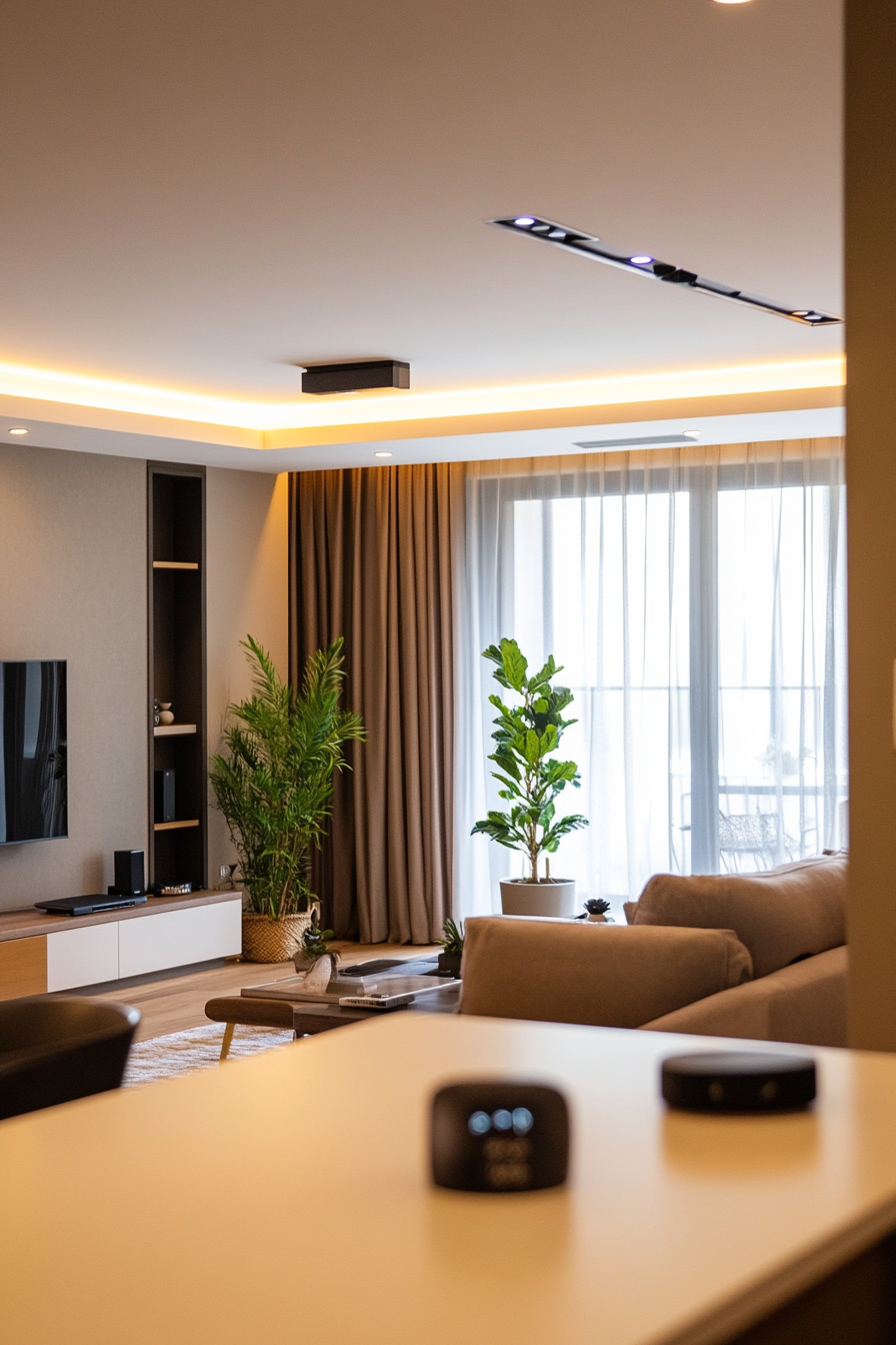 Modern living room with integrated smart home technology