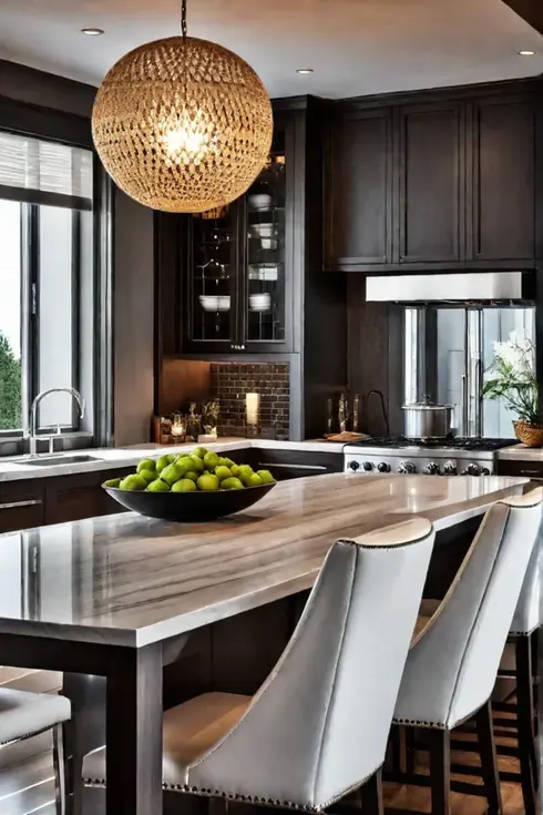 Cabinets with freshly painted doors in a calming shade of green create a calming and inviting atmosphere