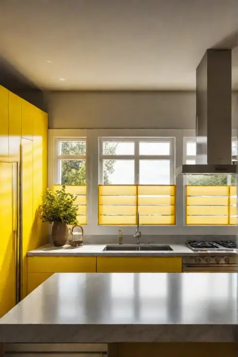 Kitchen island with cabinets wrapped in contact paper with bold graphic pattern