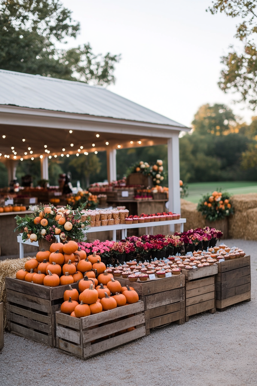 Pumpkin patch baby shower with soft pink and peach decorations