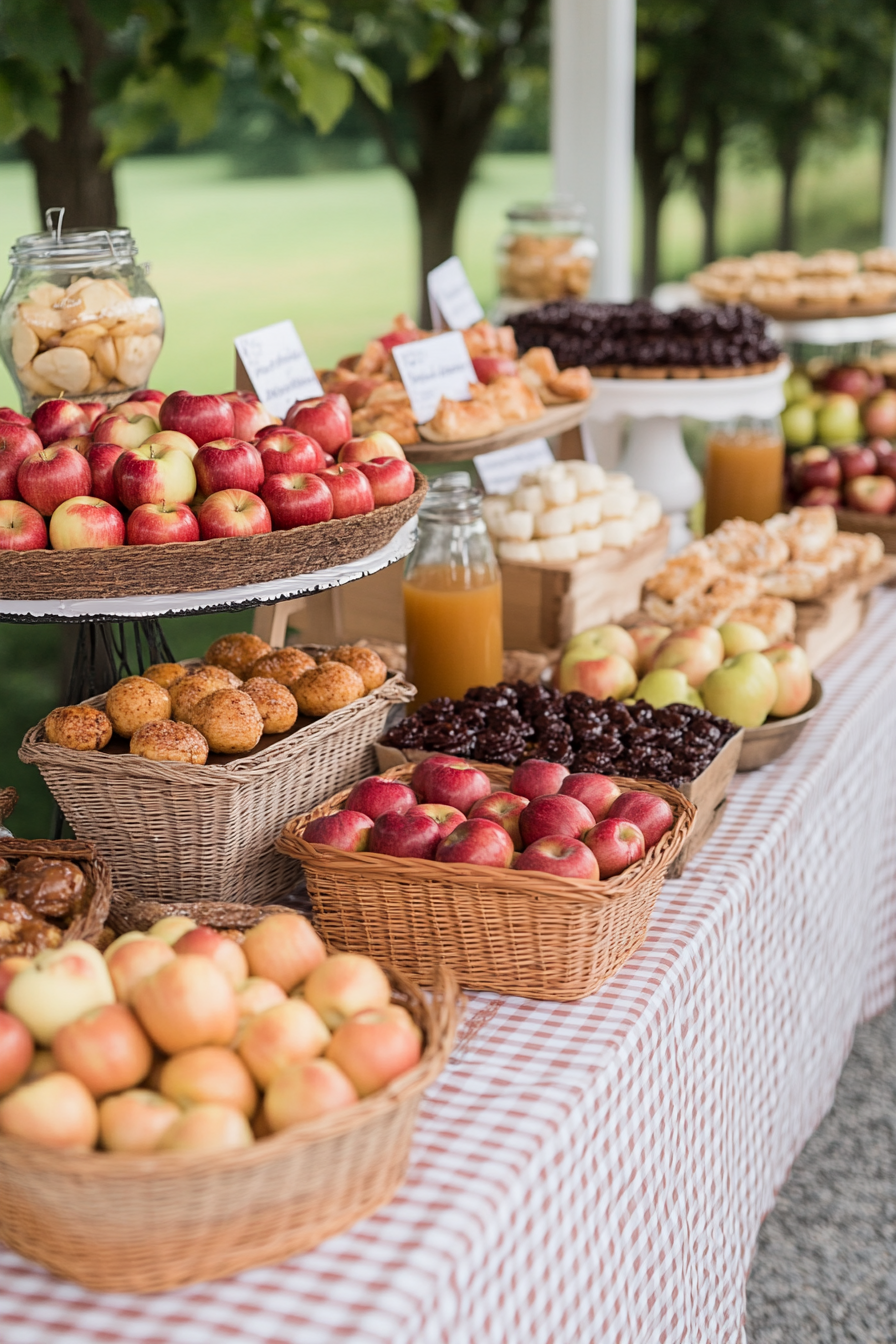 Apple orchard baby shower with red, green and white decorations