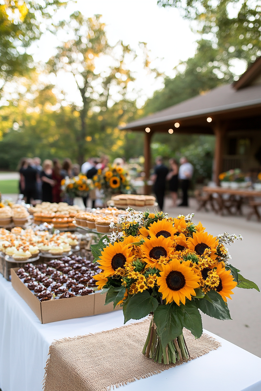 Sunflower themed baby shower with yellow, brown and green decorations