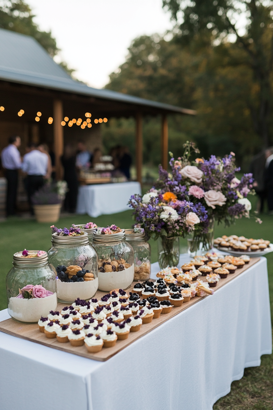 Wildflower garden baby shower with delicate pink, purple and white decorations