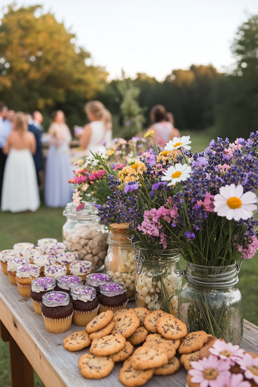 Wildflower garden baby shower with delicate pink, purple and white decorations