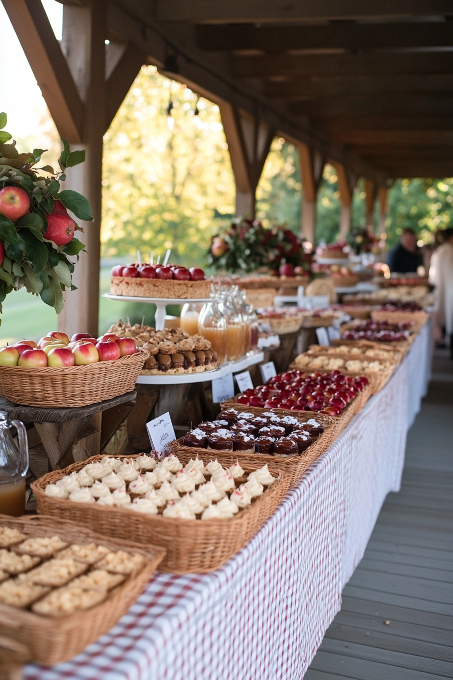 Apple orchard baby shower with red, green and white decorations