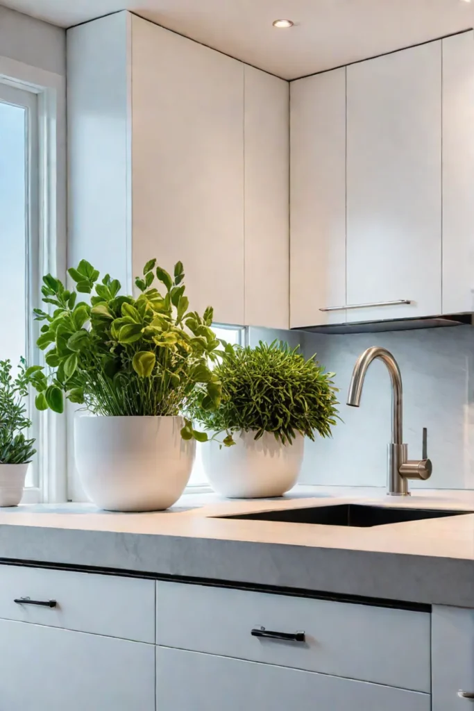 Stainless steel butcher block and countertops, herb garden