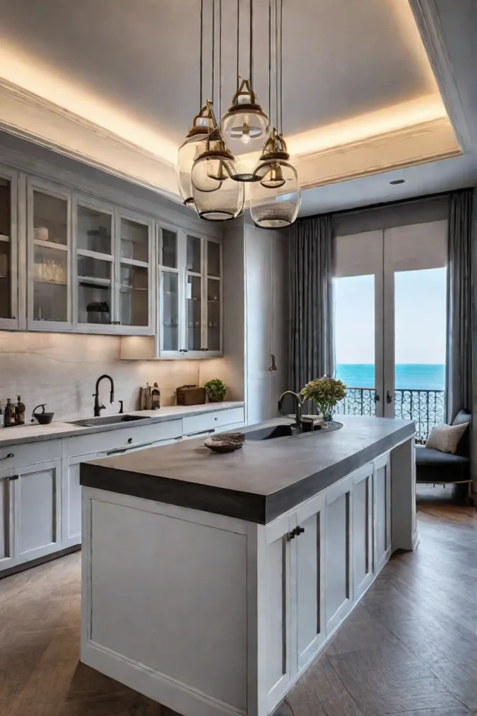 Modern concrete kitchen island in a unique shape