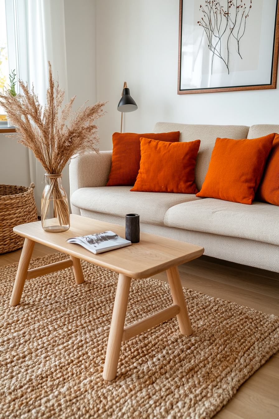 Cozy living room with burnt orange accents