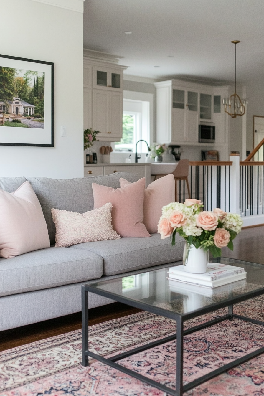 Calming bedroom with soft pink walls