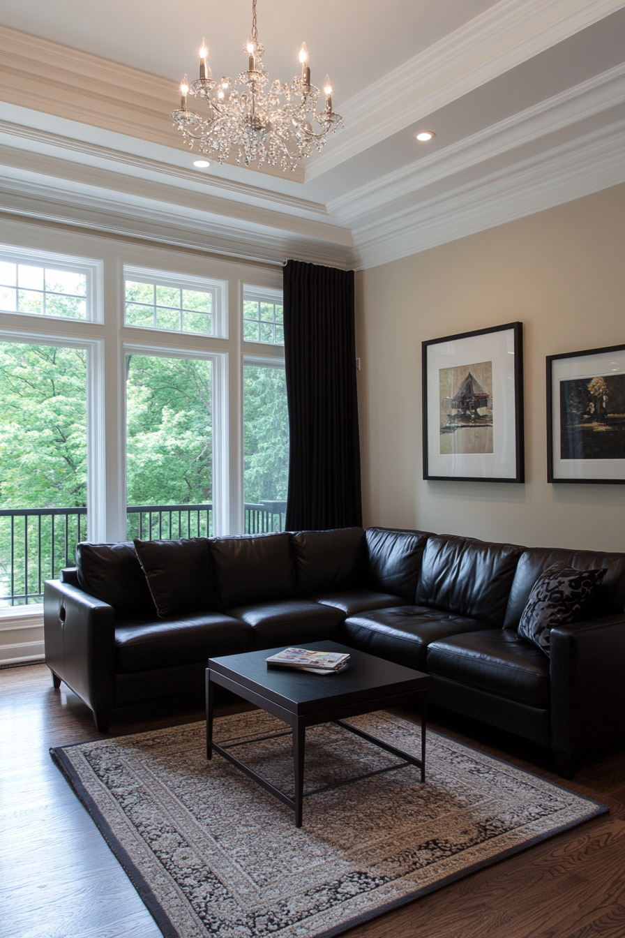 Sophisticated living room with black furniture