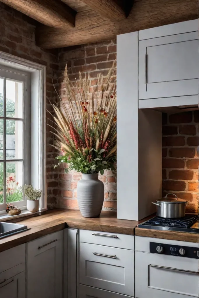 Natural centerpiece in a rustic kitchen