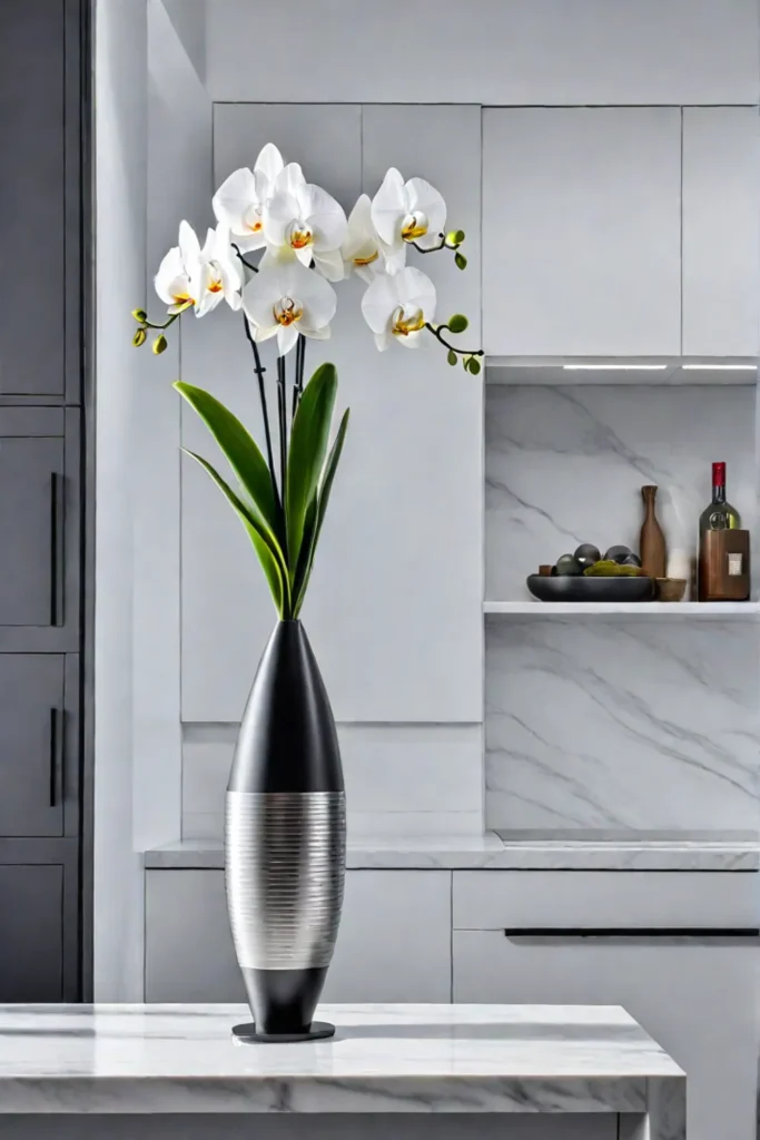 Sculptural centerpiece in a minimalist kitchen