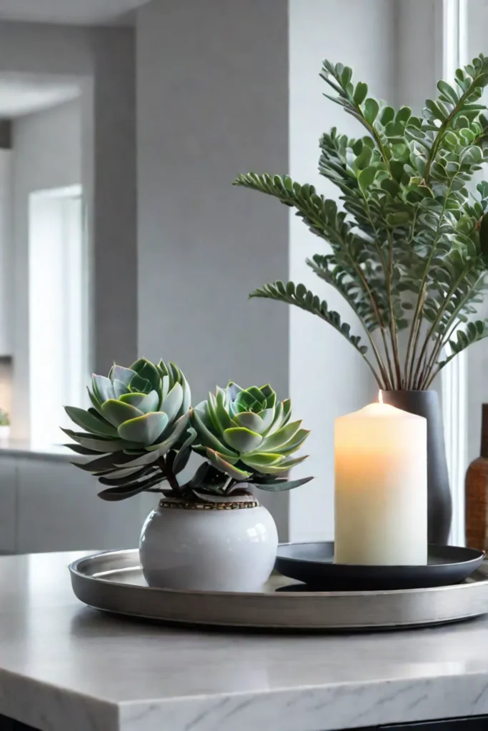 Tiered tray as the centerpiece of a modern kitchen