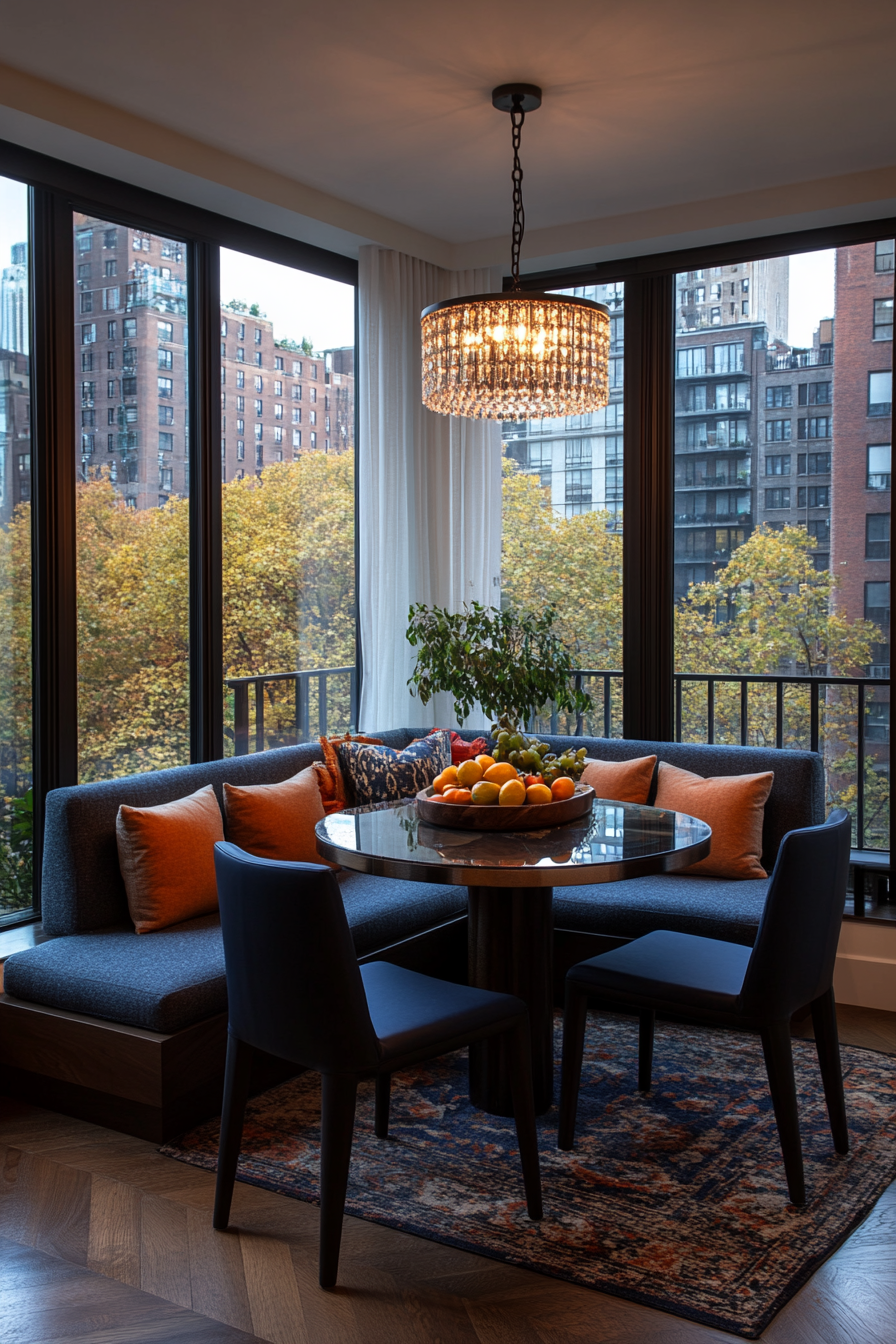 Breakfast nook next to large windows