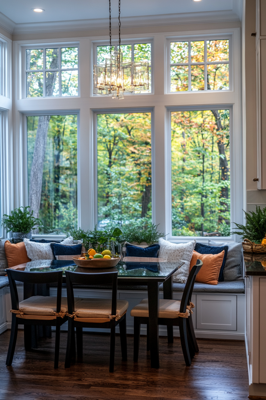 Breakfast nook next to large windows