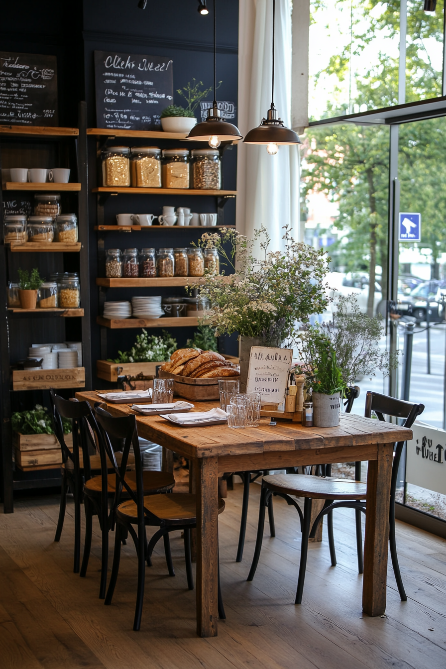 Rustic breakfast nook with weathered furniture