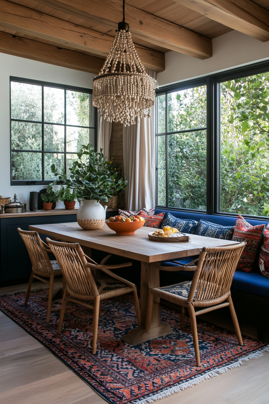 Bohemian breakfast nook with colorful decor