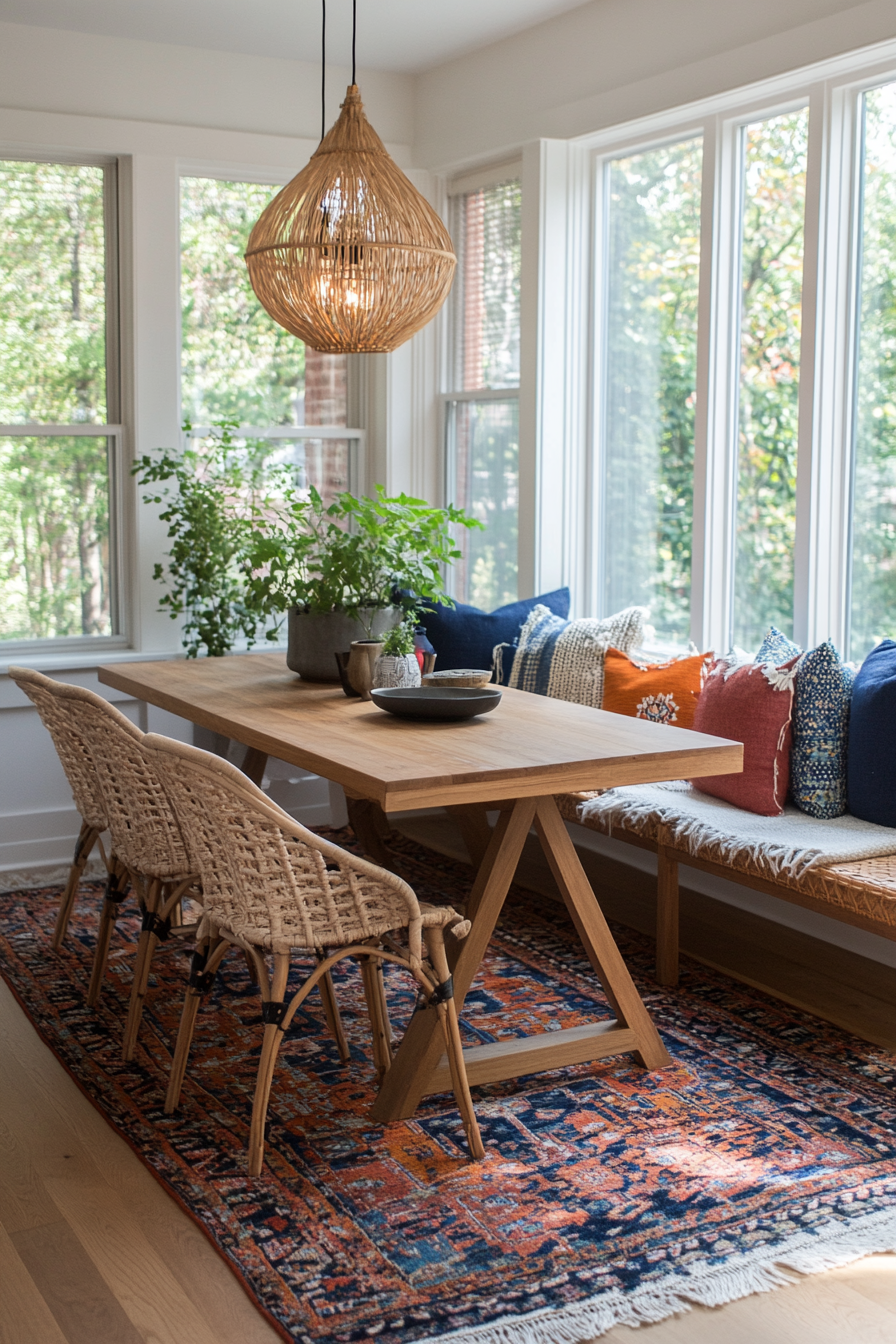 Bohemian breakfast nook with colorful decor