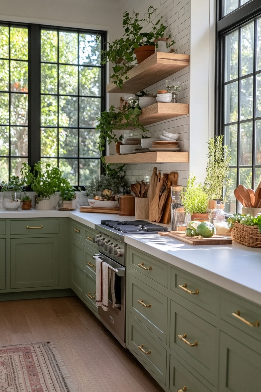 Sage green cabinets