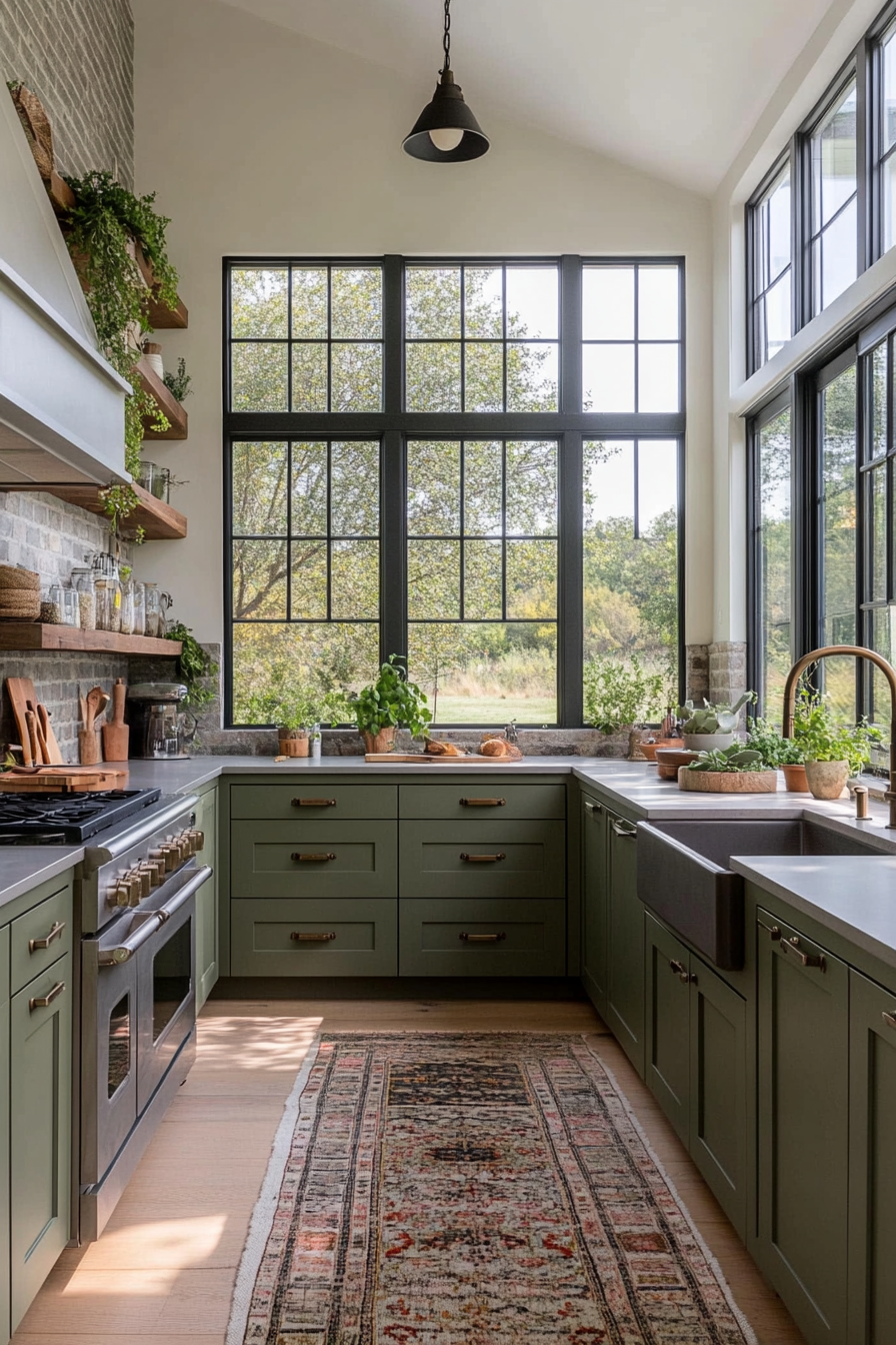 Olive green cabinets