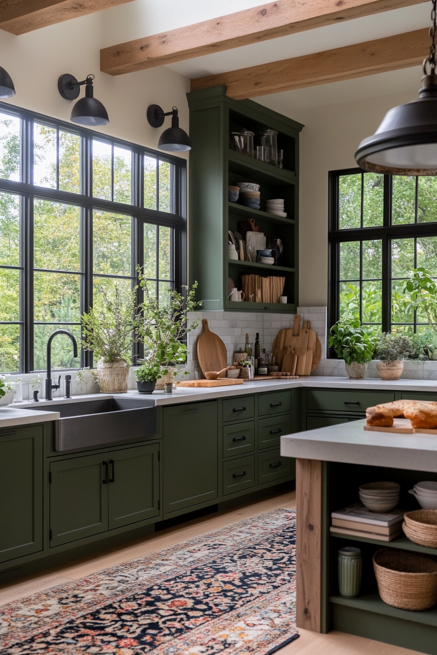 Olive green cabinets