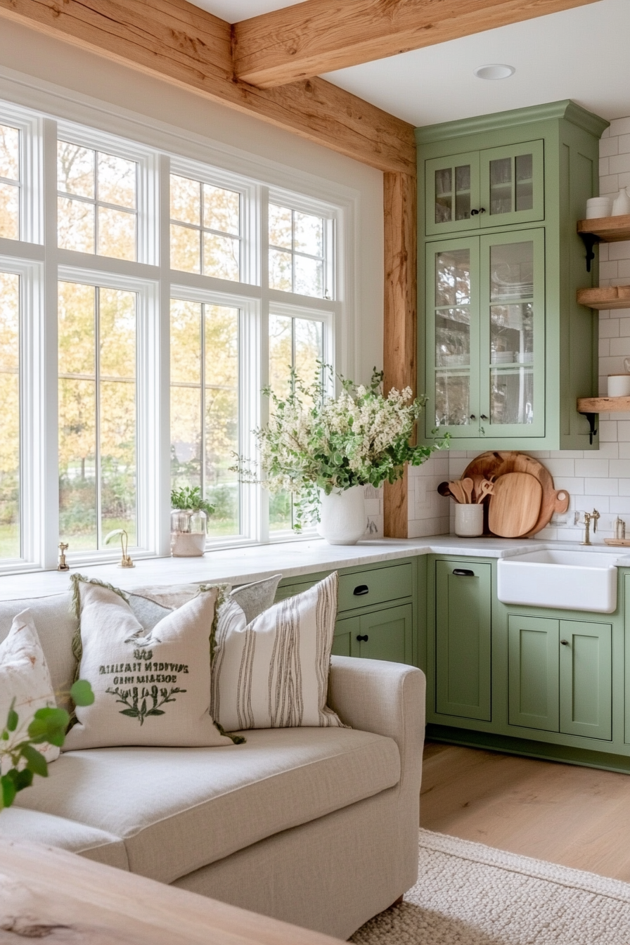 Sage green cabinets