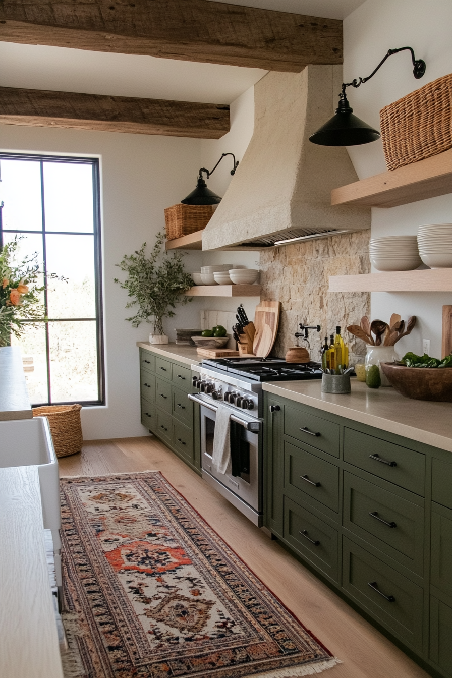 Olive green cabinets