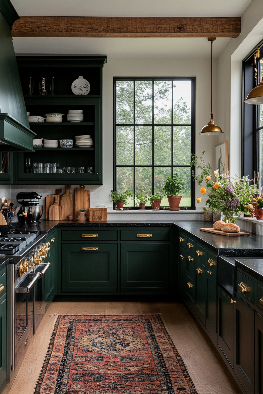 Dark green cabinets