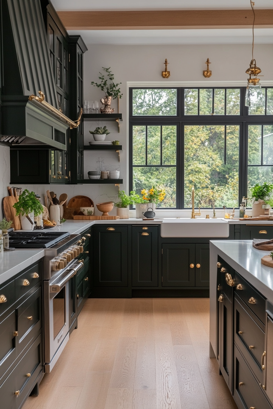 Dark green cabinets