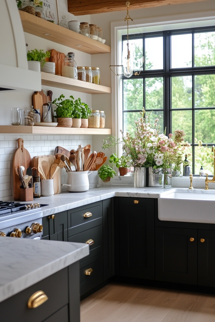 Dark green cabinets