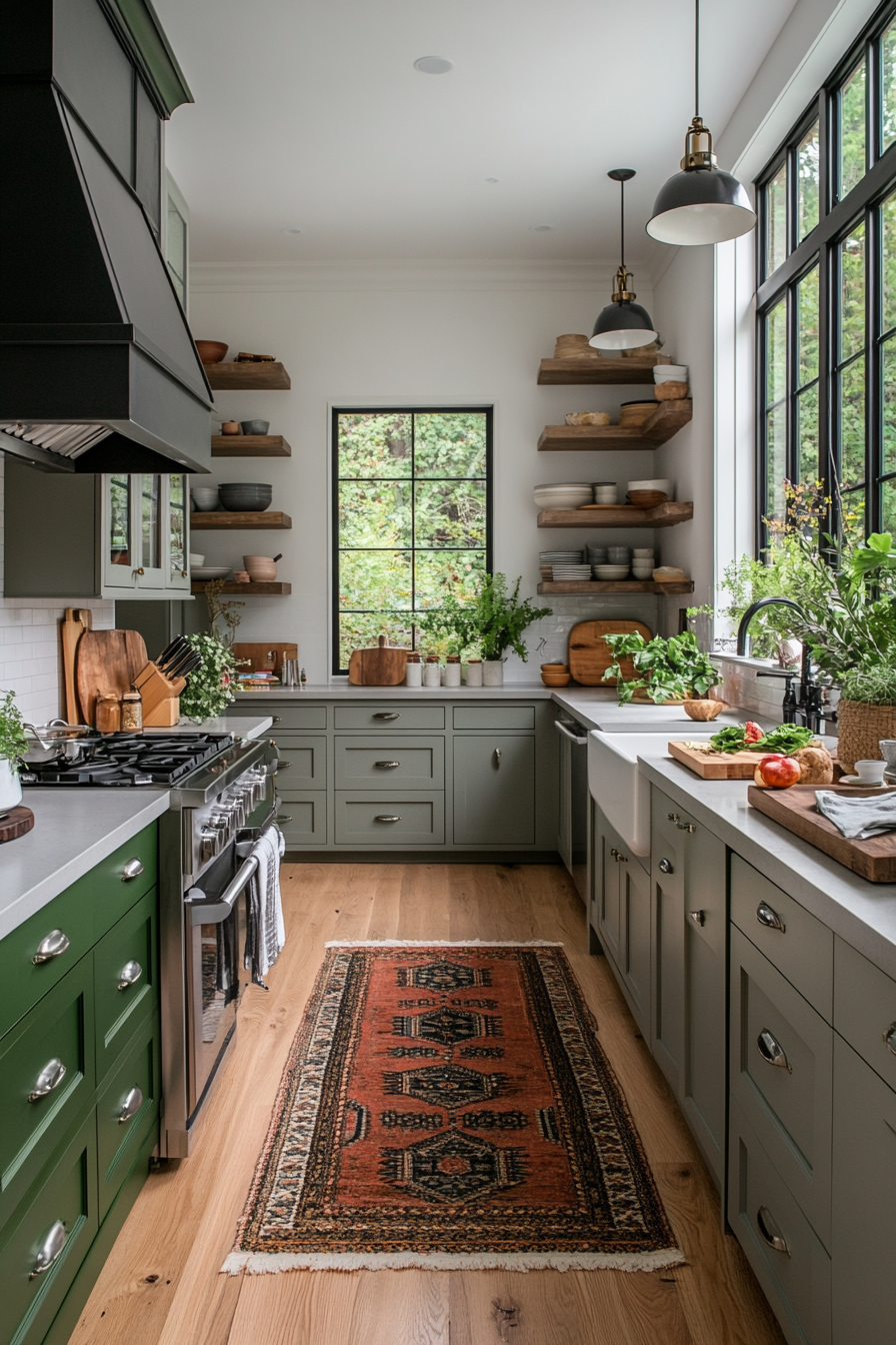 Gray and green cabinets