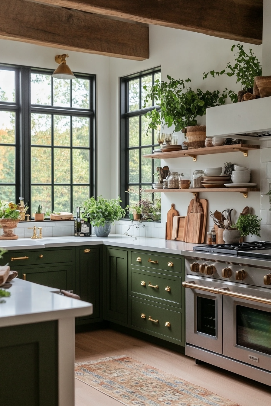 Forest green cabinets