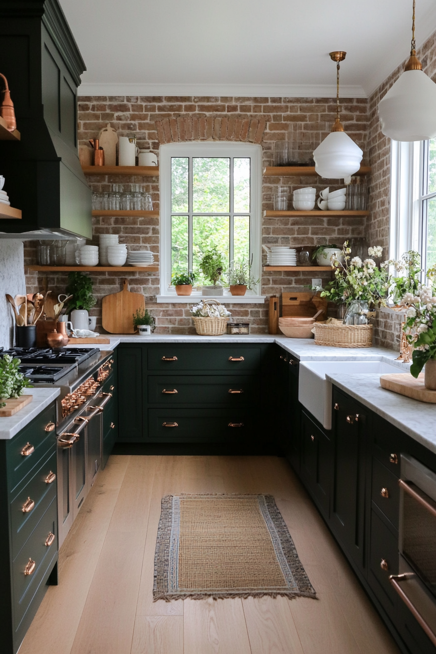 Forest green cabinets