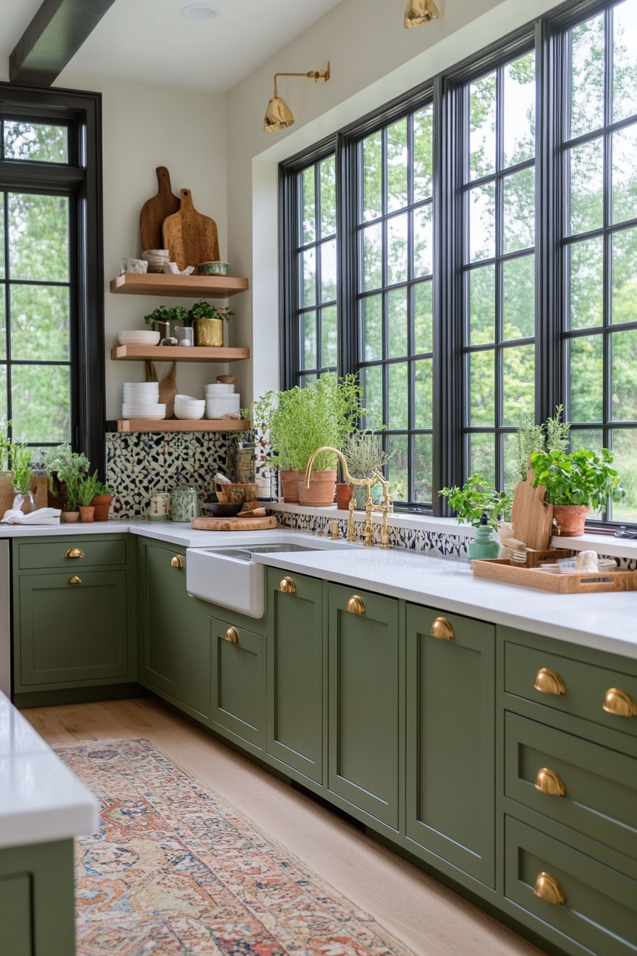 Two-tone green cabinets