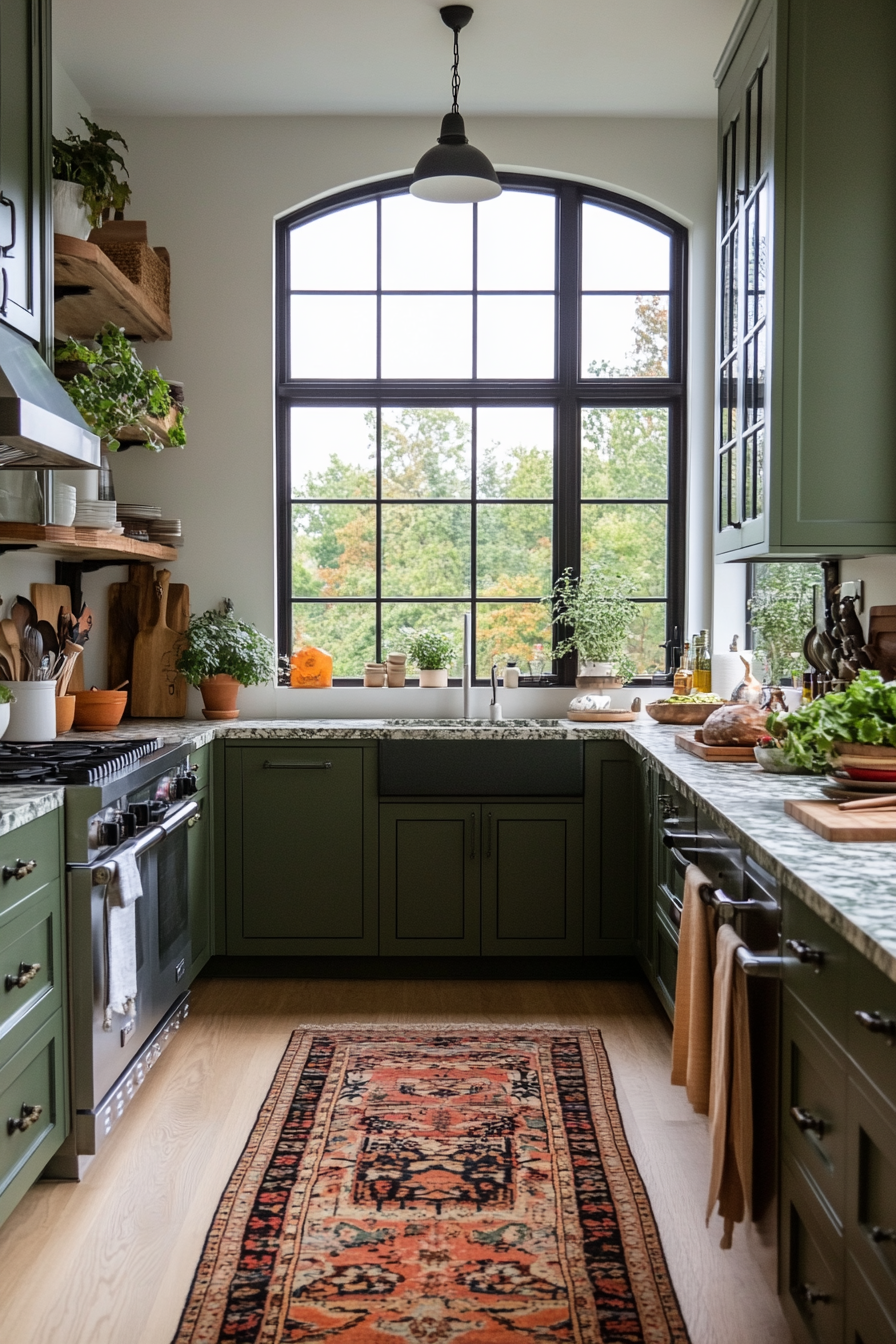 Eclectic green cabinets