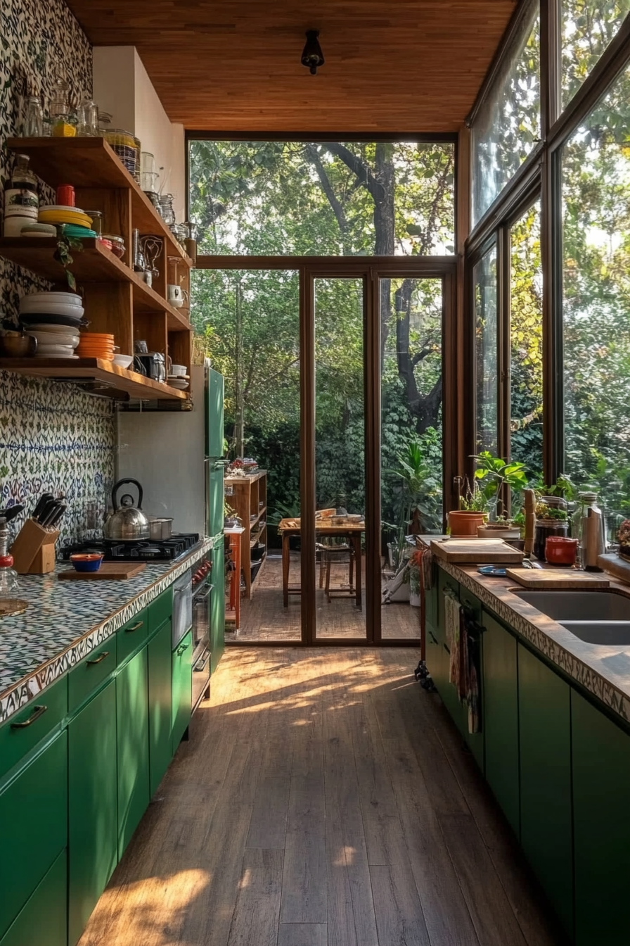 Eclectic green cabinets