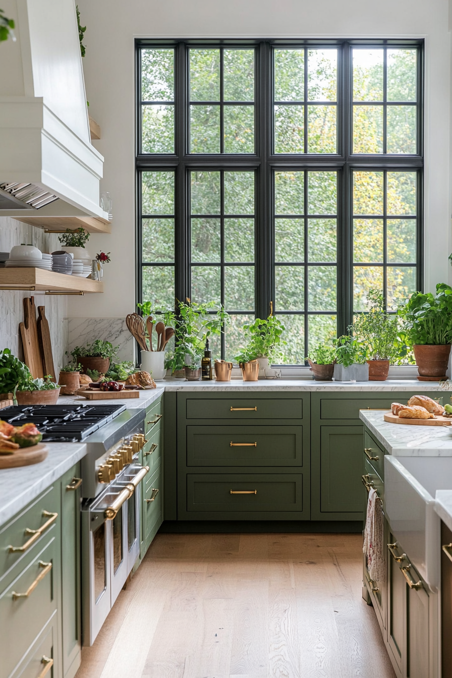 Two-tone green cabinets